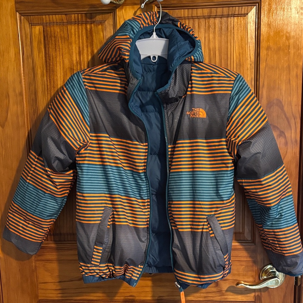 The North Face Orange and Blue Striped Jacket